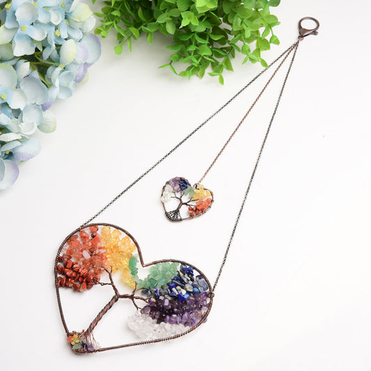 5.5" Heart Shape Chakra Crystal Hanging Ornament Bulk Wholesale Wholesale Crystals USA