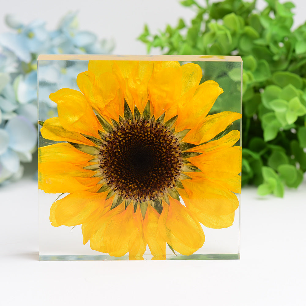 4.6" Square Resin with Sun Flower Free Form for Home Decor Bulk Wholesale Wholesale Crystals USA