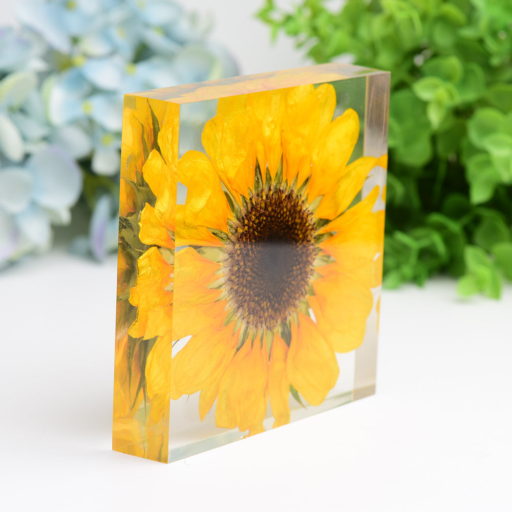 4.6" Square Resin with Sun Flower Free Form for Home Decor Bulk Wholesale Wholesale Crystals USA