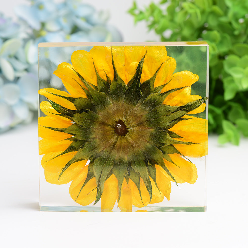 4.6" Square Resin with Sun Flower Free Form for Home Decor Bulk Wholesale Wholesale Crystals USA