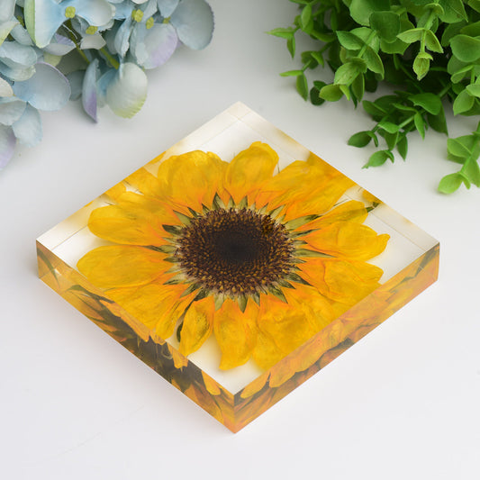 4.6" Square Resin with Sun Flower Free Form for Home Decor Bulk Wholesale Wholesale Crystals USA