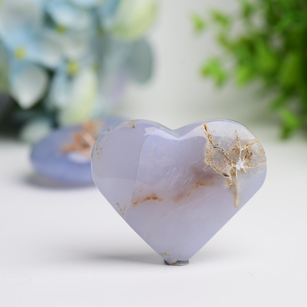 2.0"-2.5" Blue Chalcedony Heart & Palm Stone Bulk Wholesale Wholesale Crystals USA