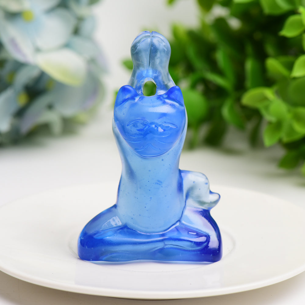 3.0" Mixed Crystal Yoga Cat Crystal Carving Bulk Wholesale Crystals USA