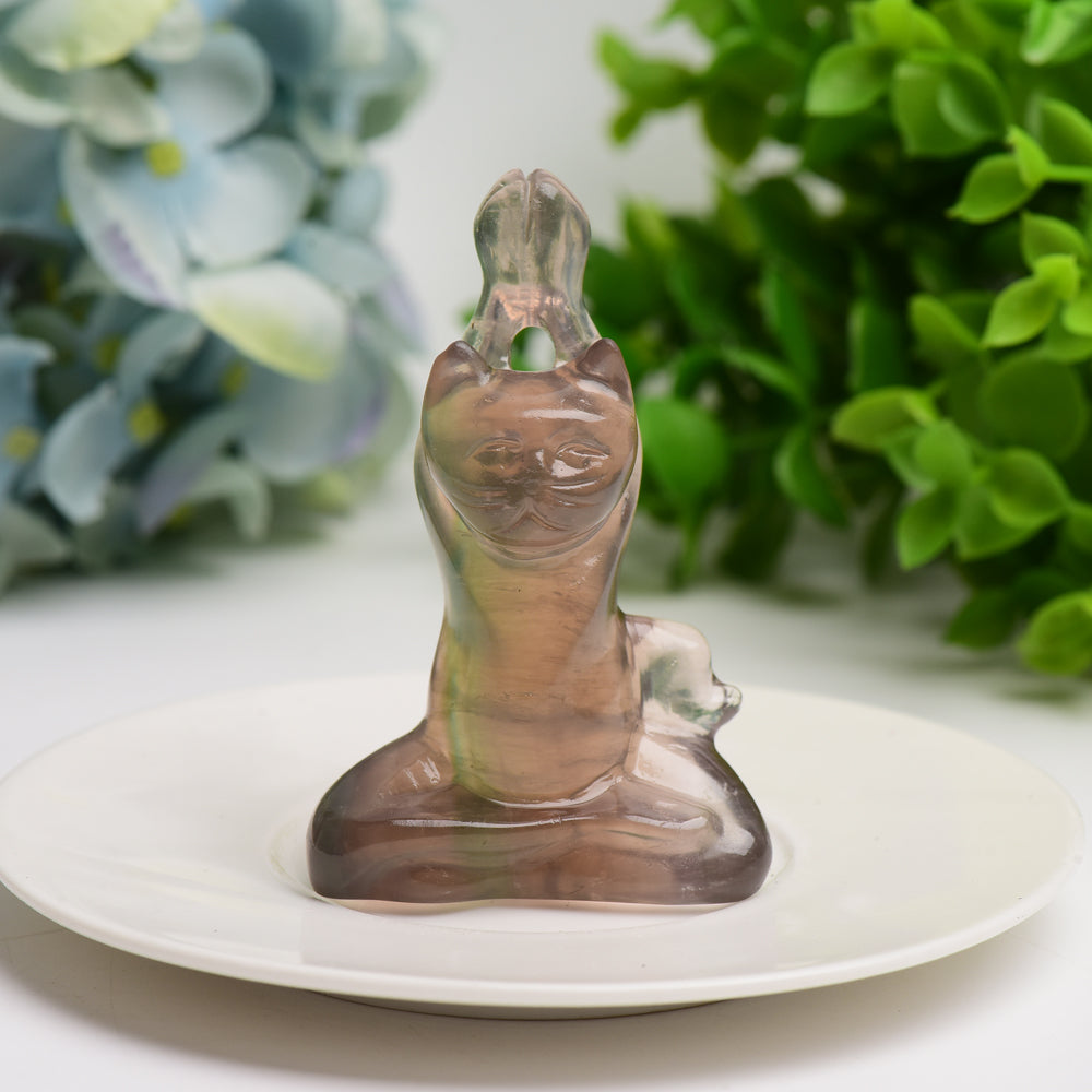 3.0" Mixed Crystal Yoga Cat Crystal Carving Bulk Wholesale Crystals USA