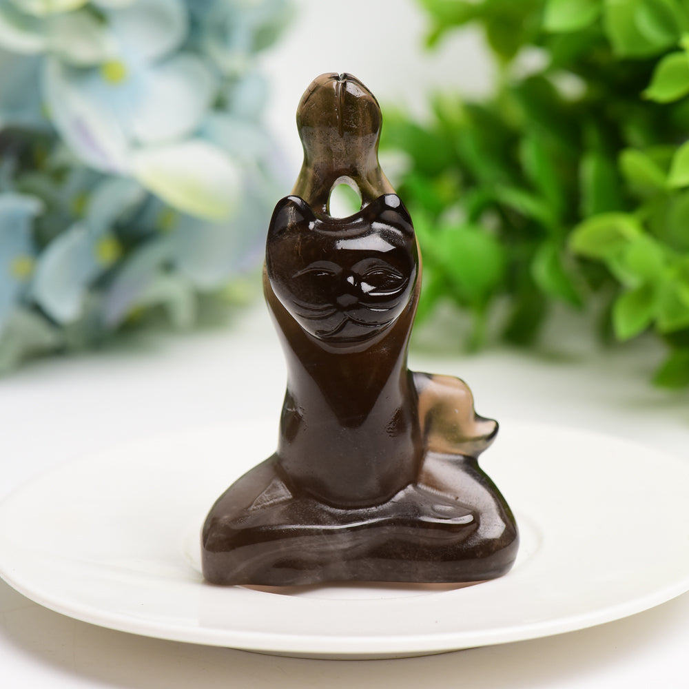 3.0" Mixed Crystal Yoga Cat Crystal Carving Bulk Wholesale Crystals USA