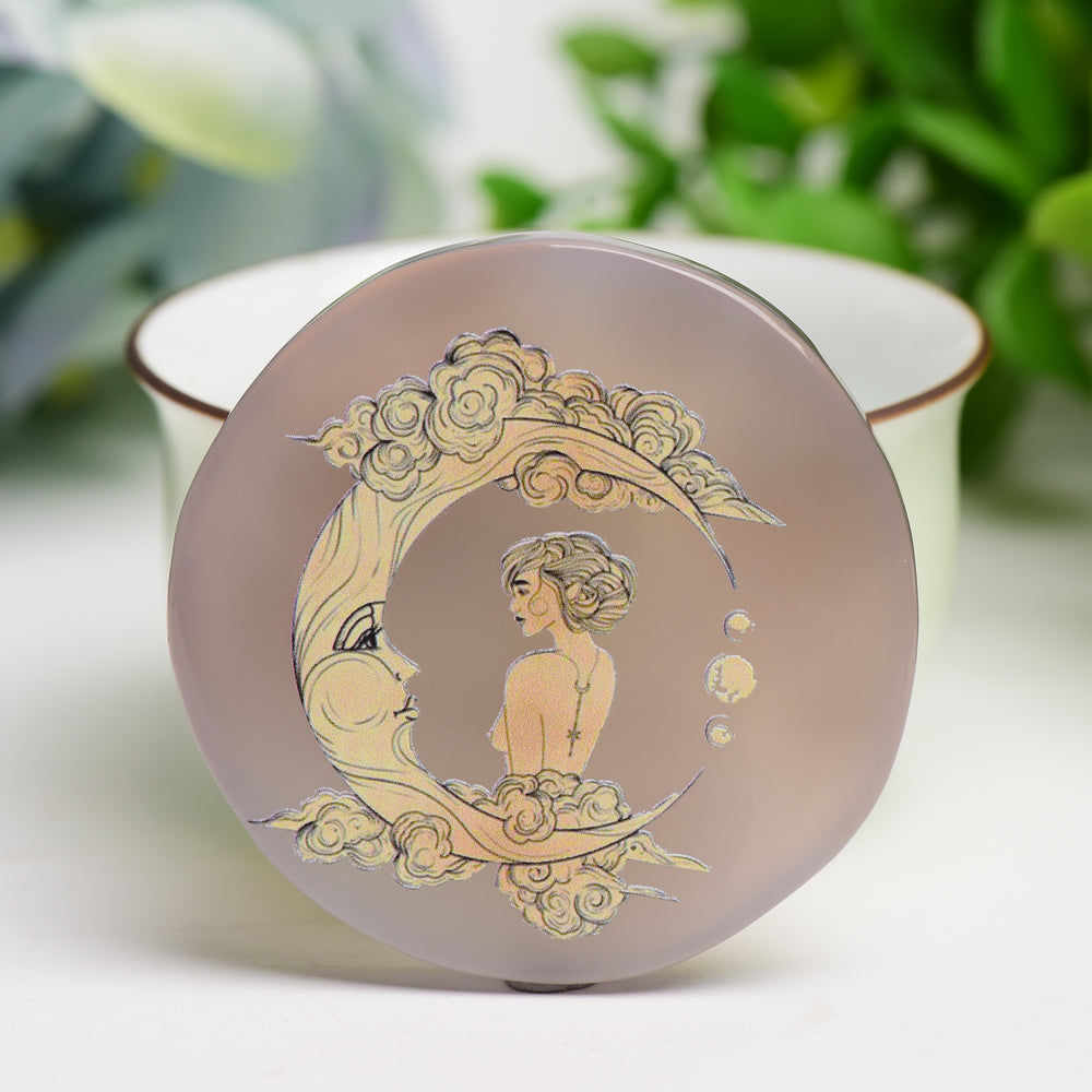 2.0" Agate Round Slab with Printing Bulk Wholesale Crystals USA