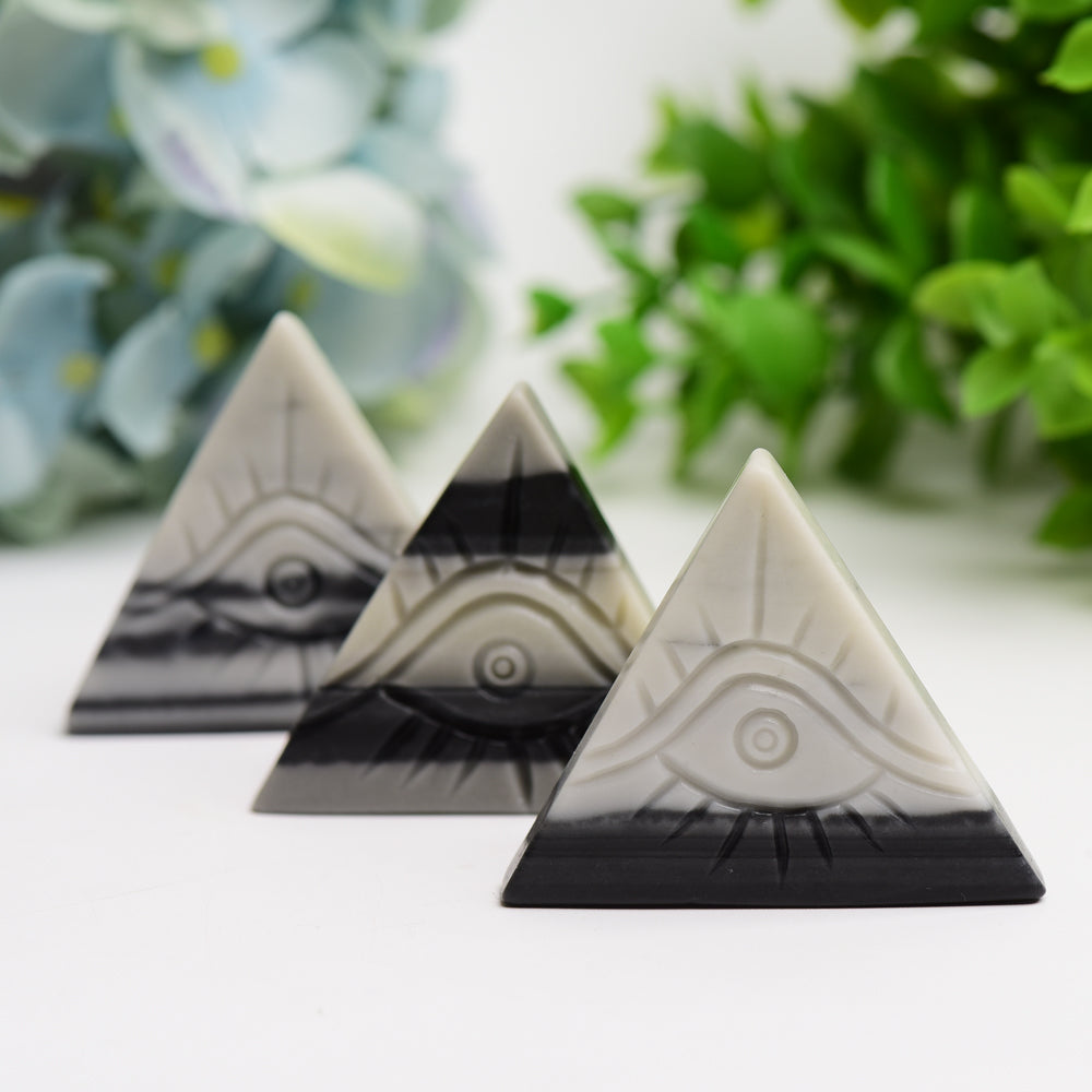 1.8" Taiji Stone Triangle Slab with Eivl's Eye Carving Bulk Wholesale Crystals USA