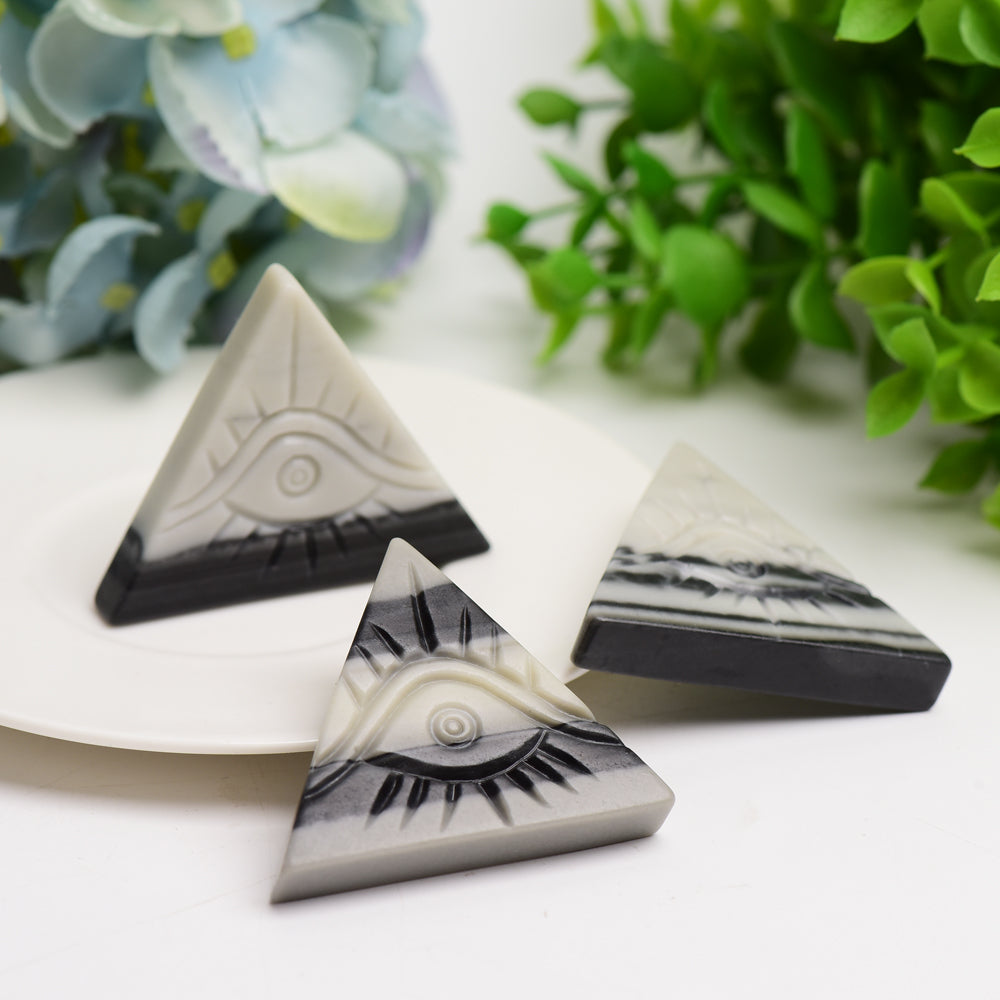 1.8" Taiji Stone Triangle Slab with Eivl's Eye Carving Bulk Wholesale Crystals USA