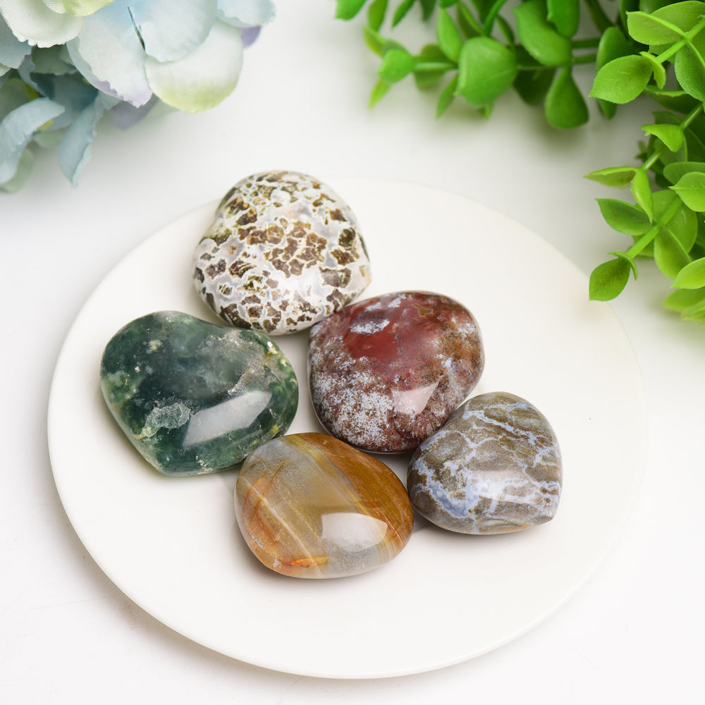 1.6" Ocean Jasper Heart Crystal Carving Bulk Wholesale Crystals USA