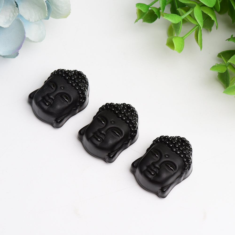 1.3" Black Obsidian Buddha Head Crystal Carving Bulk Wholesale Crystals USA