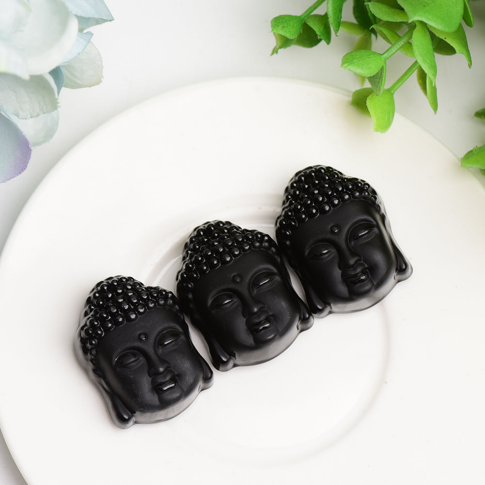 1.3" Black Obsidian Buddha Head Crystal Carving Bulk Wholesale Crystals USA