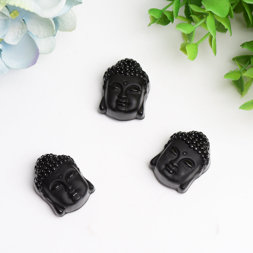 1.3" Black Obsidian Buddha Head Crystal Carving Bulk Wholesale Crystals USA