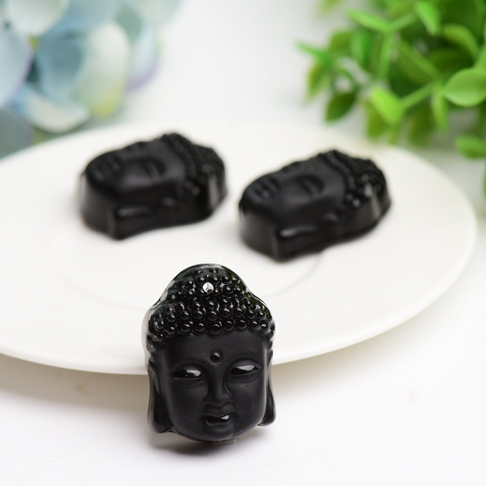 1.3" Black Obsidian Buddha Head Crystal Carving Bulk Wholesale Crystals USA