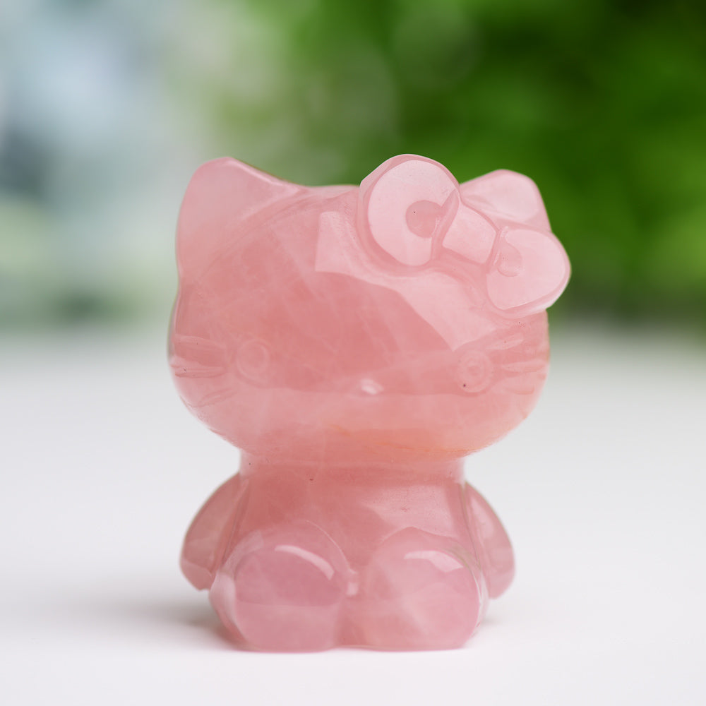 2.2" Rose Quartz Hello Kitty Crystal Carving Wholesale Crystals USA
