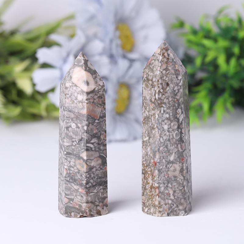 Natrual Crinoid Fossil Jasper Point Healing Crystal Tower Wholesale Crystals USA