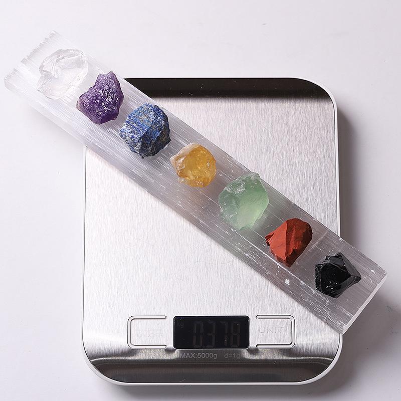 9" Chakra Selenite Stick with Crystal Raw Stone