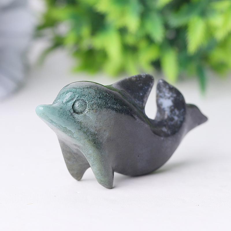2.5" Moss Agate Dolphin Crystal Carvings Wholesale Crystals USA