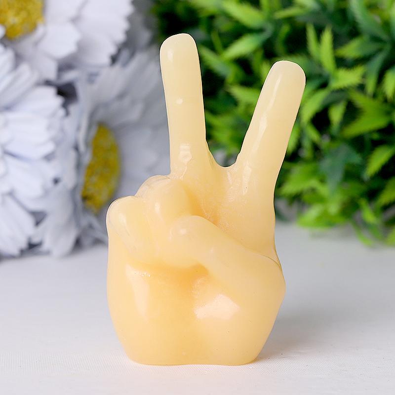 3" Yellow Jade Victory Hand Crystal Carvings Wholesale Crystals USA