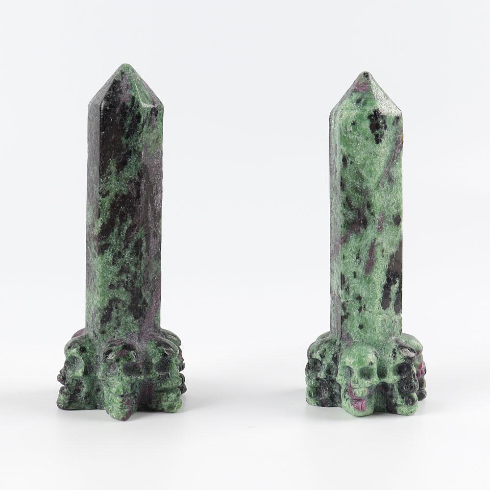 Ruby In Zoisite Tower with Skulls Deocr Base Wholesale Crystals USA