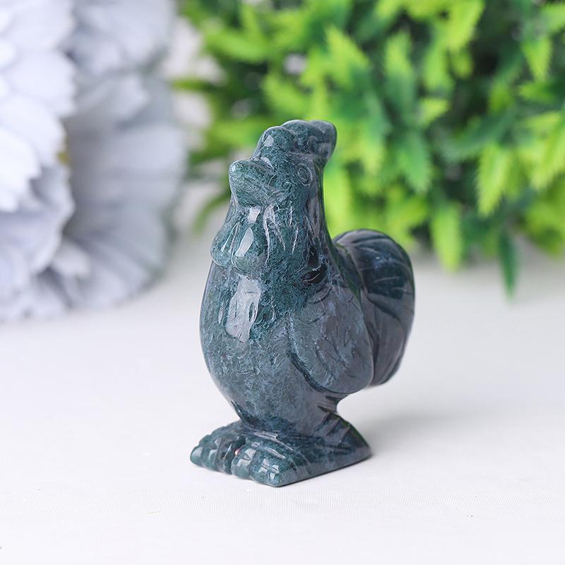 2" Moss Agate Rooster Crystal Carvings Wholesale Crystals USA