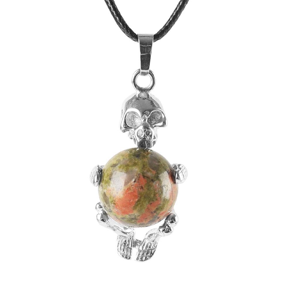Silver Skeleton Wrapped Round Ball Gemstone Healing Crystal Pendant Wholesale Crystals USA