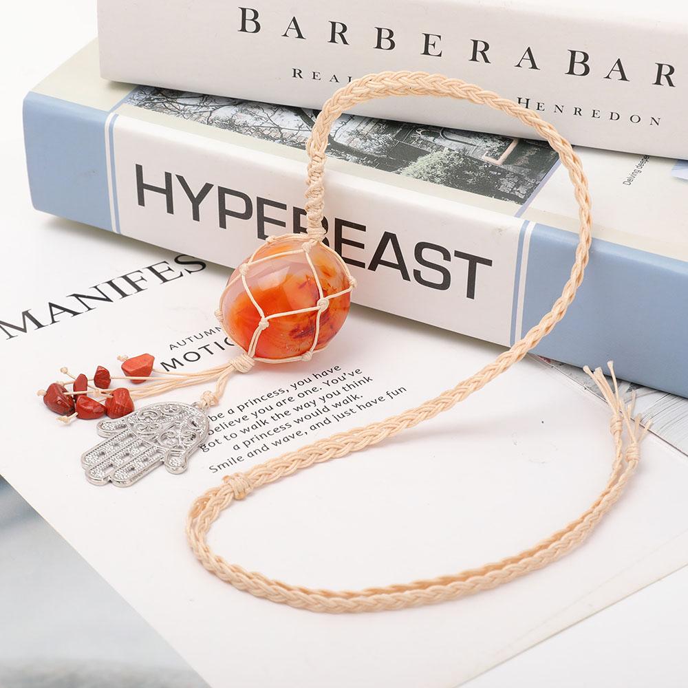 Straw Rope Wrapped Carnelian Stone Adjustable Necklace Wholesale Crystals USA