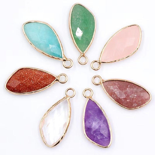 25mm Irregular Water Drop Shape Crystal Pendant with Golden Rim Wholesale Crystals USA