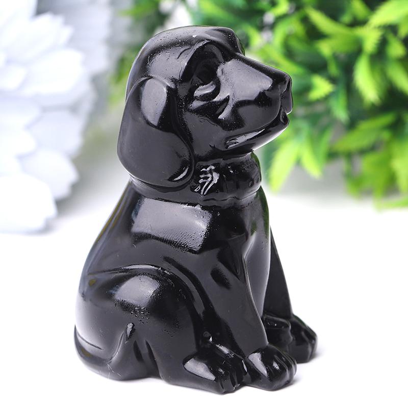 2.7" Black Obsidian Dog Crystal Carvings Wholesale Crystals USA