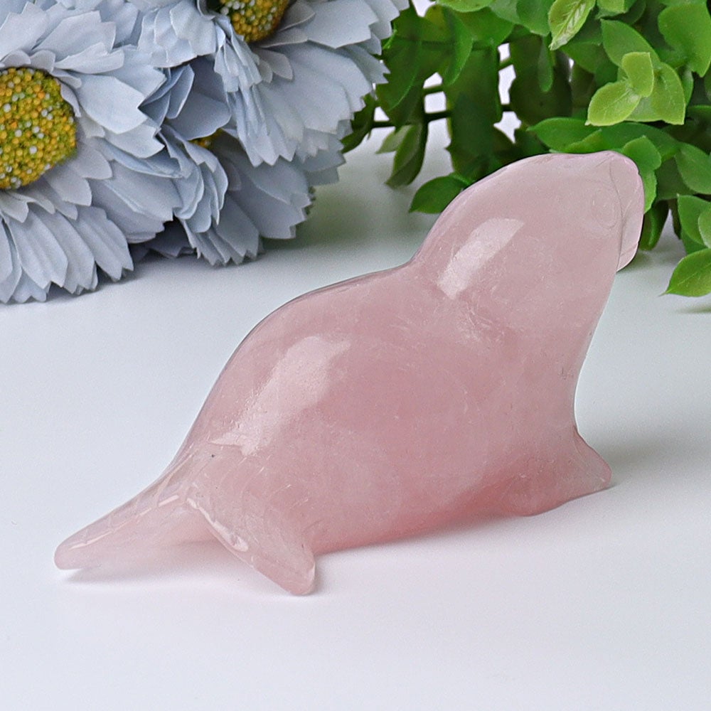 3.8" Rose Quartz Seal Crystal Carvings Wholesale Crystals USA