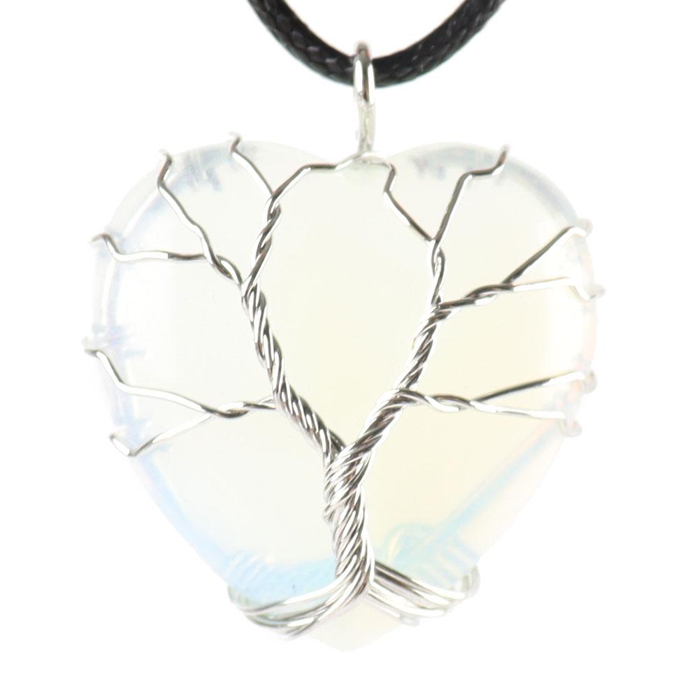 Silver Tree Of Life Wire Wrapped Heart Shape Stone Pendant Wholesale Crystals USA
