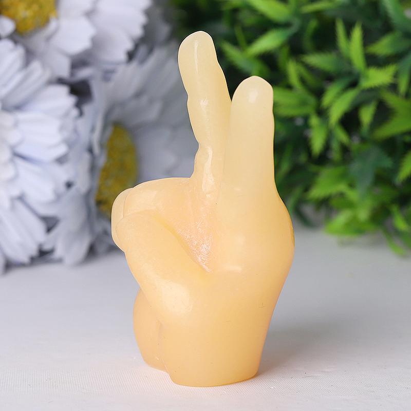 3" Yellow Jade Victory Hand Crystal Carvings Wholesale Crystals USA