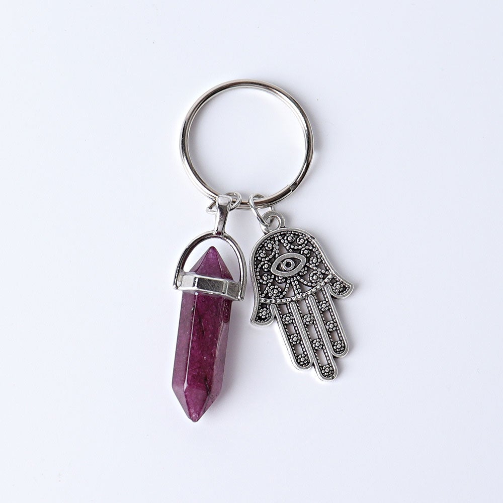 2.5“ Double Terminated Point with Devil's Eye Hand Key Chain for DIY Wholesale Crystals USA