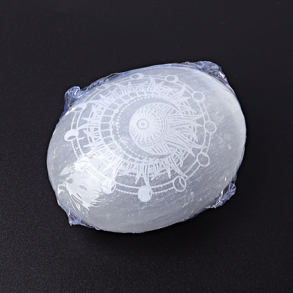 2.4" Selenite Palm Stone with Printing Wholesale Crystals USA
