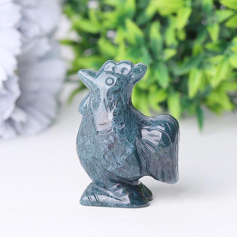 2" Moss Agate Rooster Crystal Carvings Wholesale Crystals USA