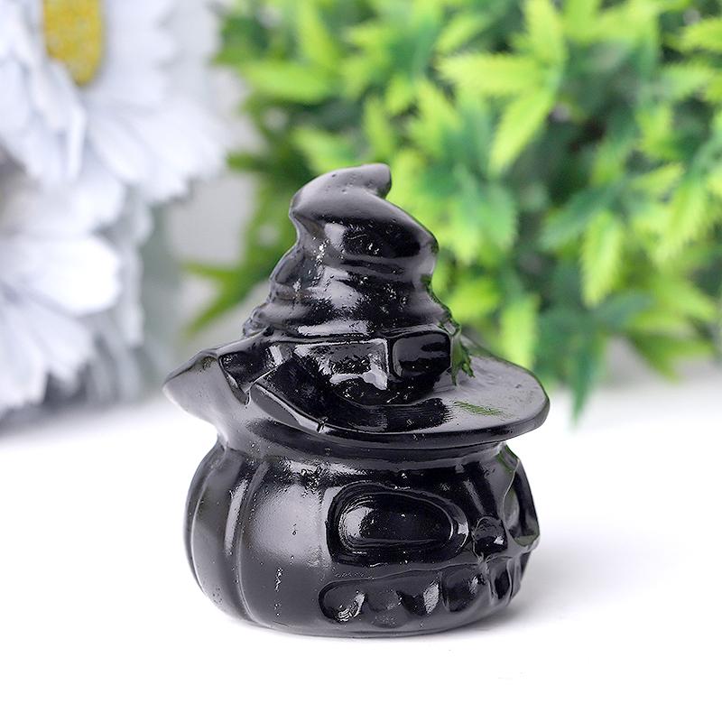 2.2" Black Obsidian Pumpkin Crystal Carvings for Halloween Wholesale Crystals USA