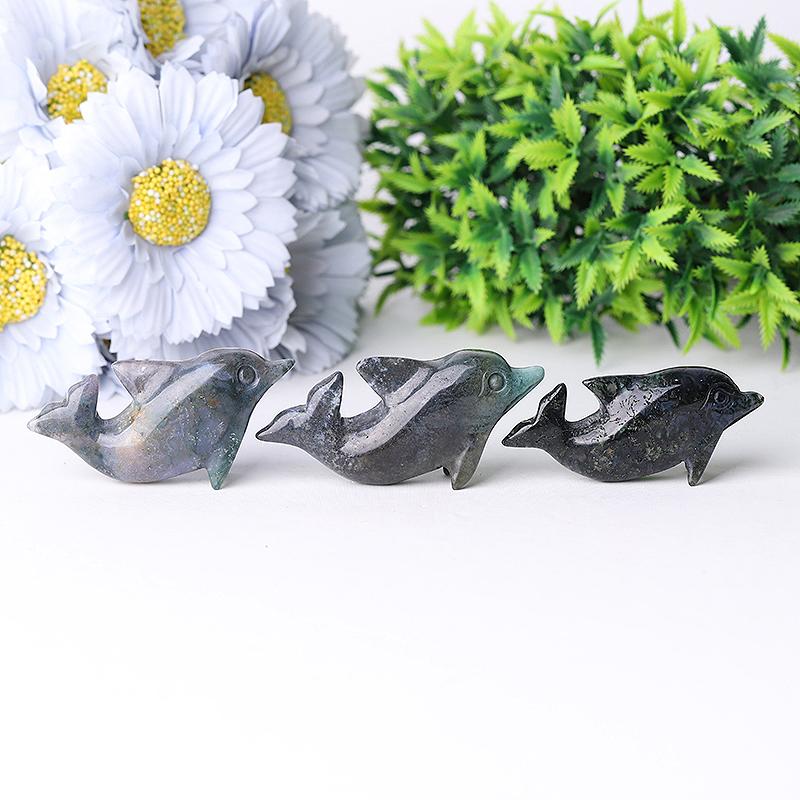 2.5" Moss Agate Dolphin Crystal Carvings Wholesale Crystals USA