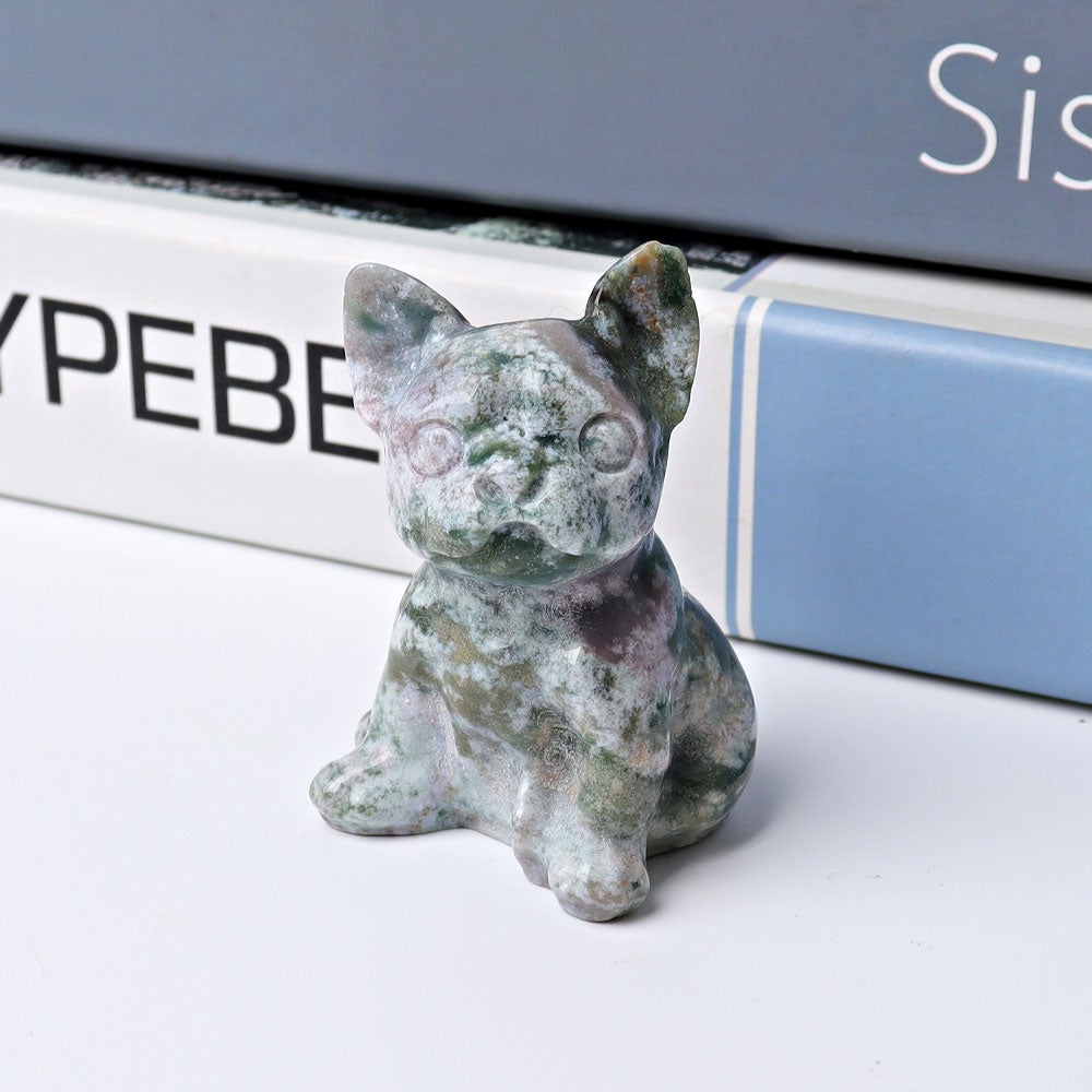 2.3" Moss Agate Bull Dog Crystal Carvings Wholesale Crystals USA