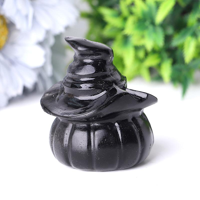 2.2" Black Obsidian Pumpkin Crystal Carvings for Halloween Wholesale Crystals USA