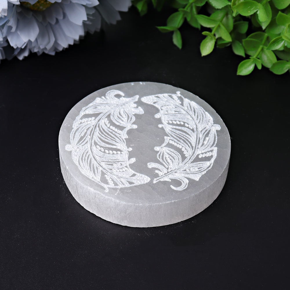3.2" Selenite Coaster with Printing Wholesale Crystals USA