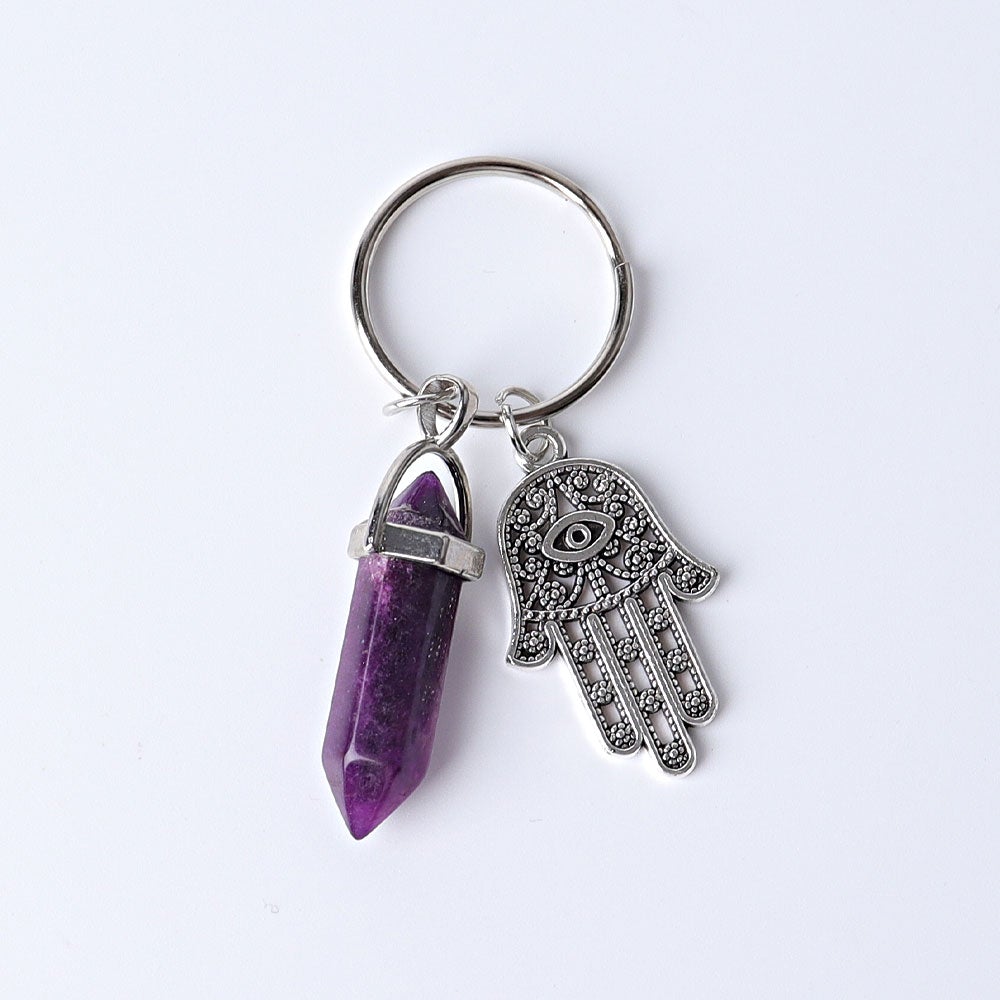 2.5“ Double Terminated Point with Devil's Eye Hand Key Chain for DIY Wholesale Crystals USA
