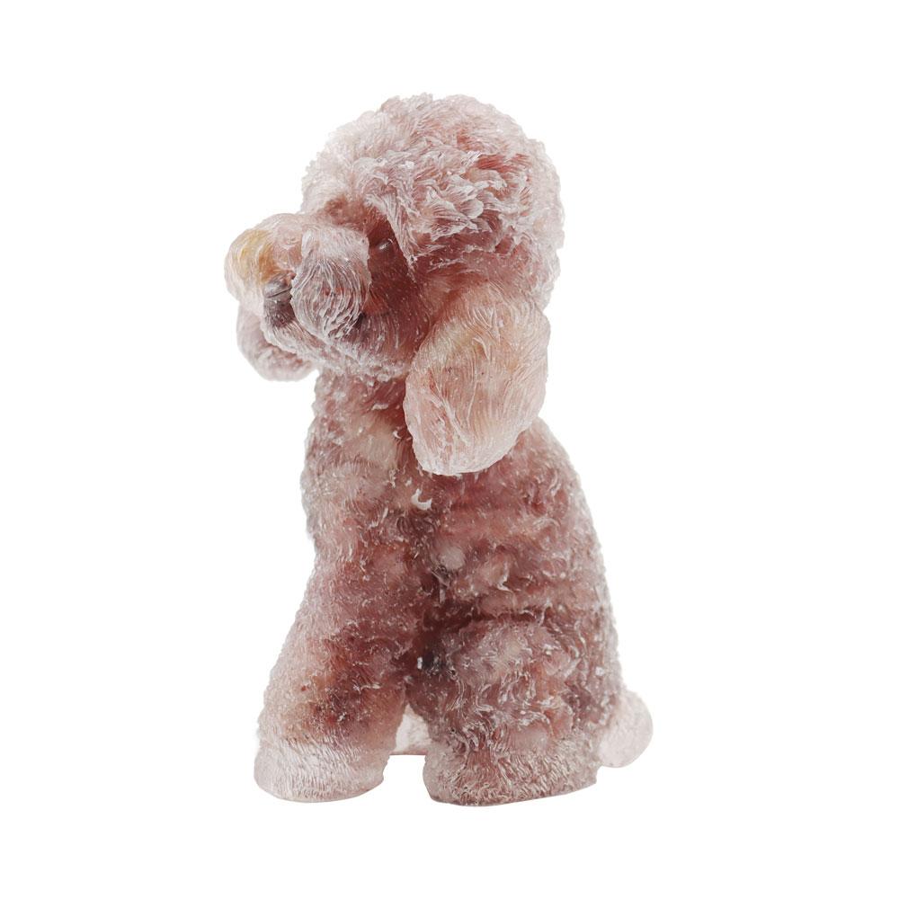 Resin Dog Figurines with Strawberry Gravel Toy Poodle for Kids Gifts