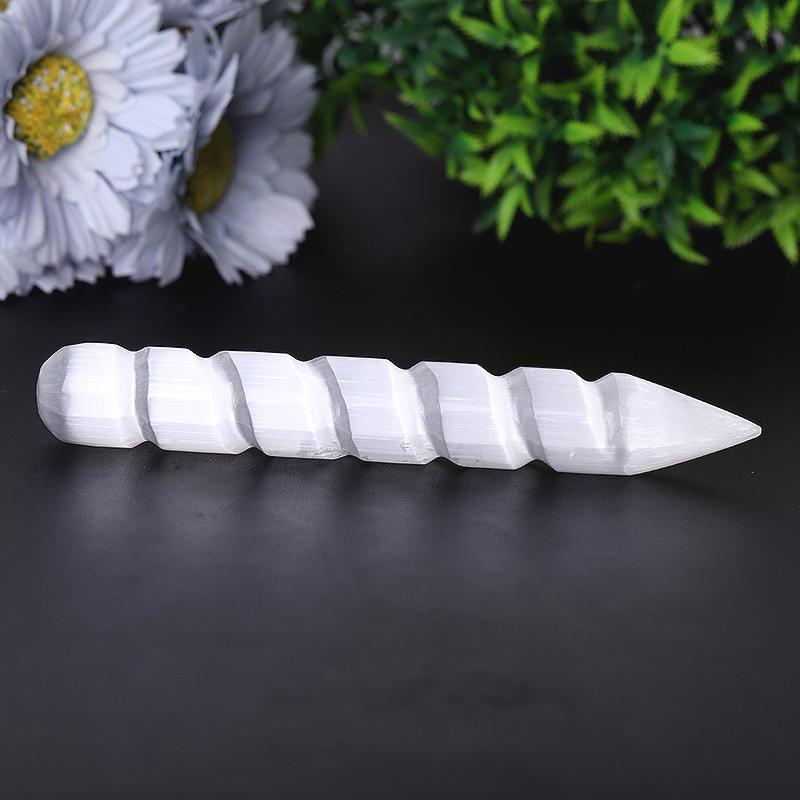 6" Spiral White Selenite Wand