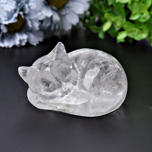 3" Clear Quartz Sleeping Cat Crystal Carvings Wholesale Crystals USA