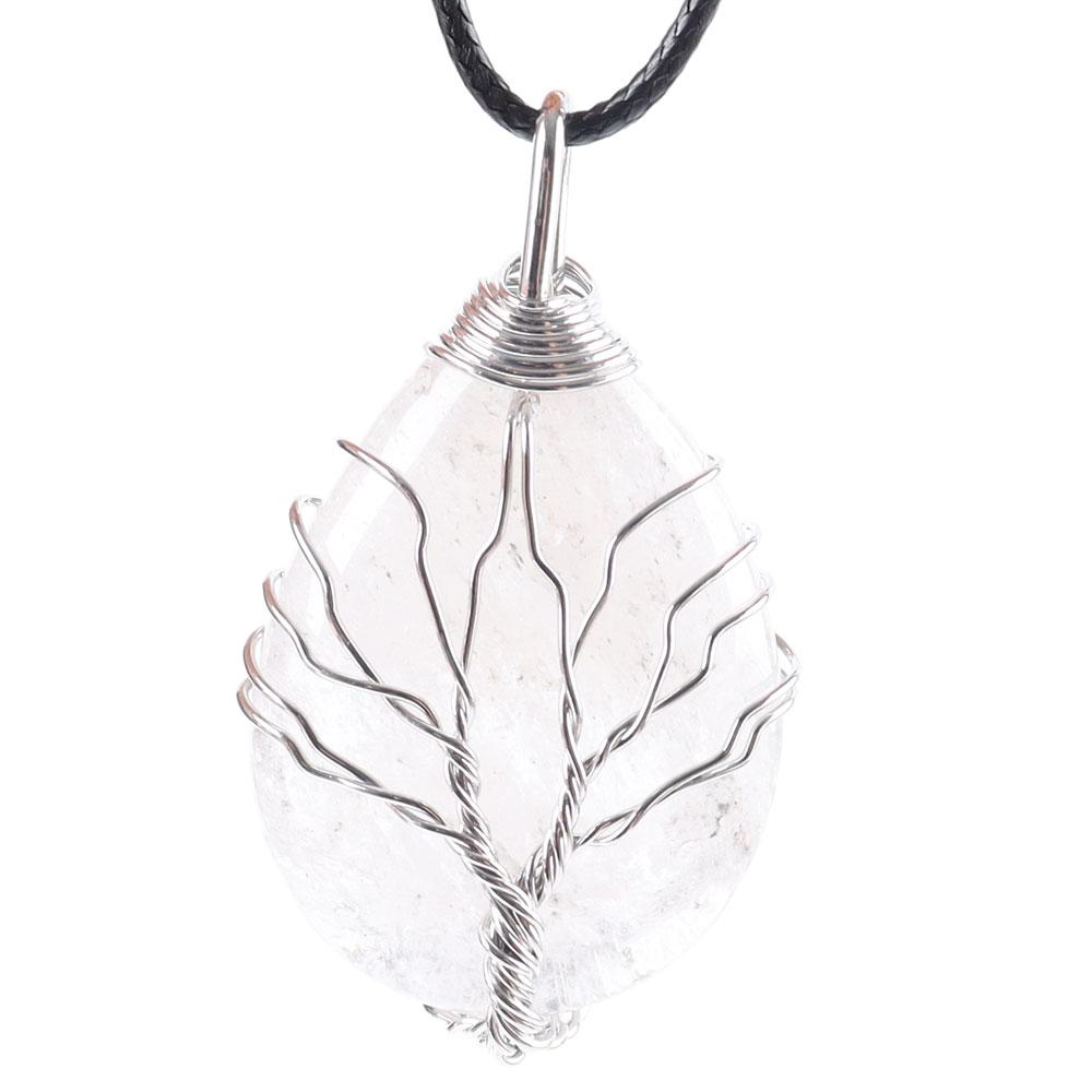 Teardrop Shape Crystal Stone Wire Wrapped Copper Tree of Life Chakra Pendant Wholesale Crystals USA