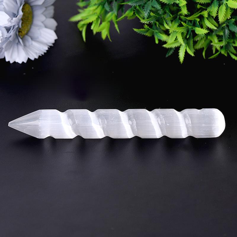 6" Aura Spiral Selenite Wand