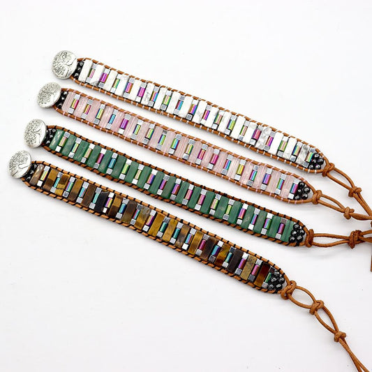 Natural Crystal Healing Bracelets Leather Wrap adjustable Bracelet Jewelry Wholesale Crystals USA