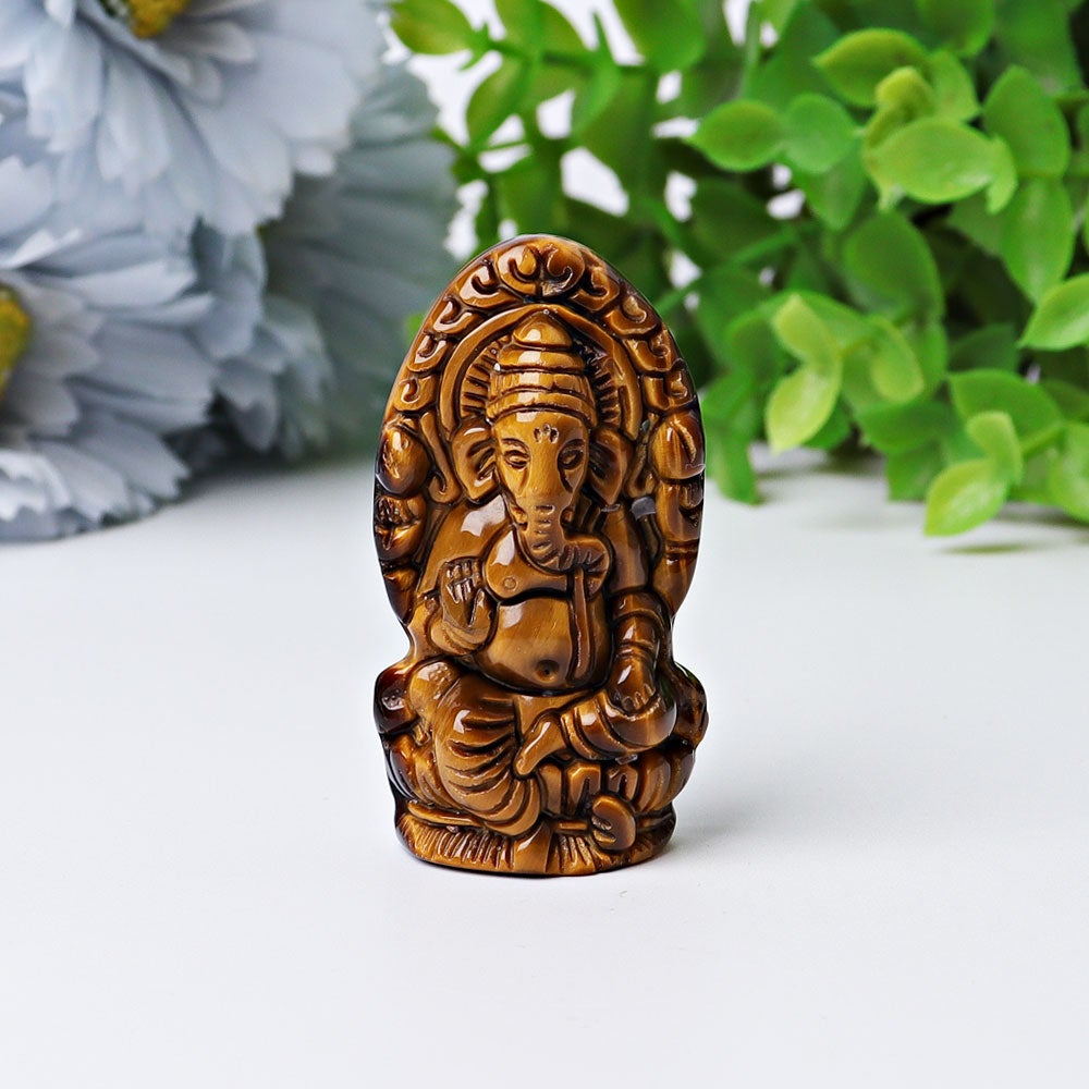 1.9" Tiger's Eye Ganesha Crystal Carving Wholesale Crystals USA