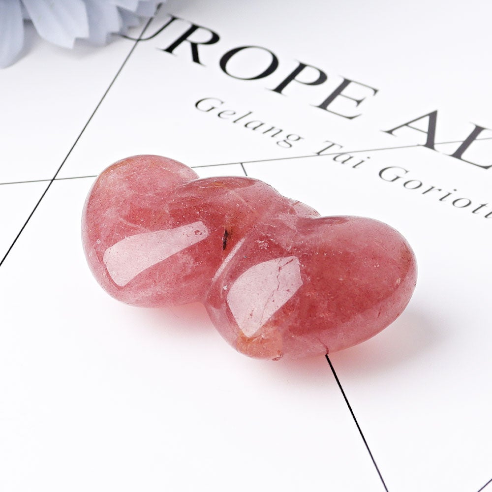 2.3" Strawberry Double Heart Crystal Carvings Wholesale Crystals USA
