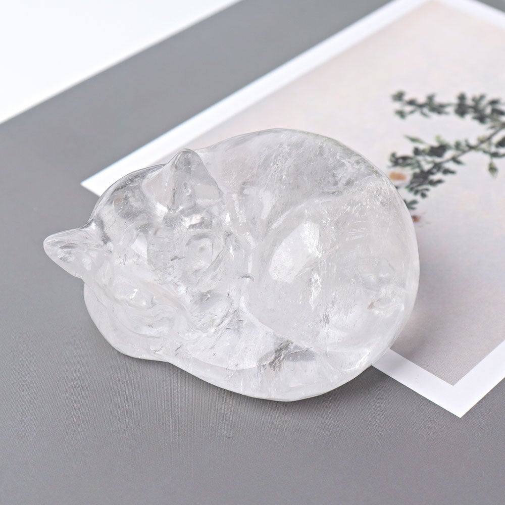 3" Clear Quartz Sleeping Cat Crystal Carvings Wholesale Crystals USA