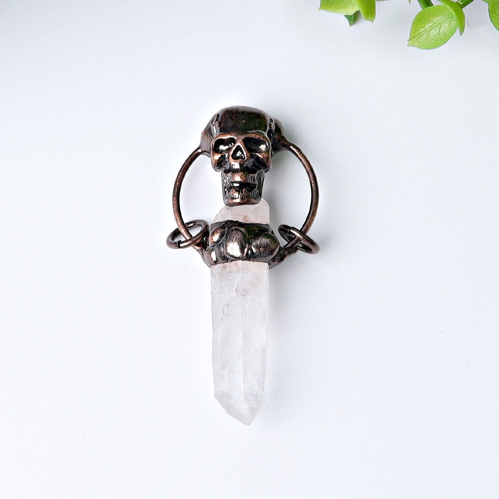 2.3" Clear Quartz with Vintage Skull Decoration Pendant Wholesale Crystals USA